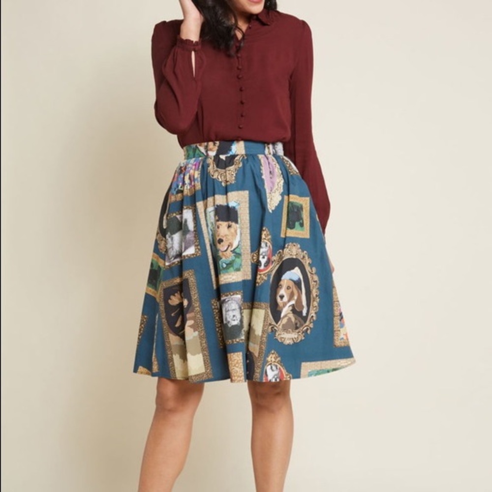 ModCloth A Line Midi Pet Portrait Art Skirt